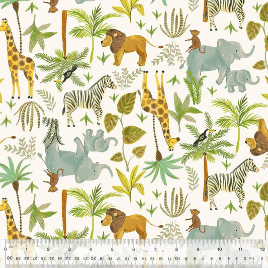 King of the Jungle Living a Wild Life Ivory Whistler Studios Windham Fabrics Cotton Fabric WF-54667-3