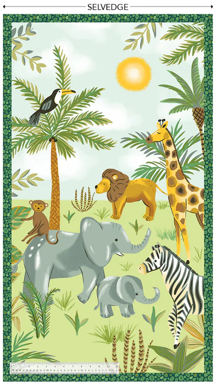 King of the Jungle Welcome to the Jungle Panel 24" Soft Green Whistler Studios Windham Fabrics Cotton Fabric WF-54666P-1