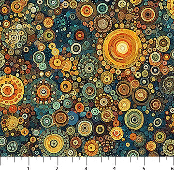 Klimty Cats Aglow Dots Warm Peacock Blue Multi Patrick Lose Northcott Cotton Fabric NC-PL-10780-44