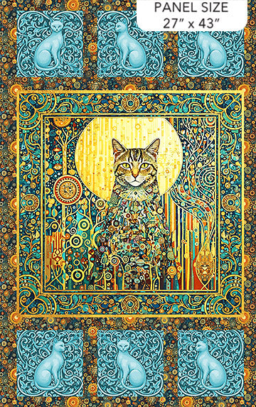 Klimty Cats Panel 27" Nouveaux Patrick Lose Northcott Cotton Fabric NC-PL-10775-54