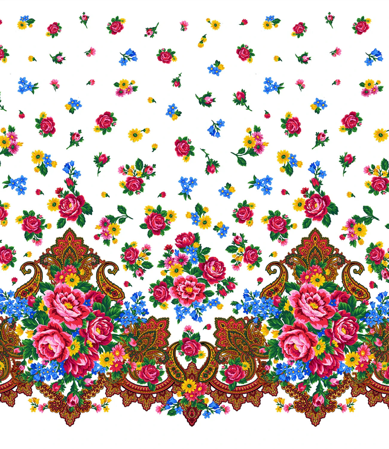 Kokum Scarf Single Border 24" Repeat White Elizabeth's Studio Cotton Fabric ES-732-WHITE