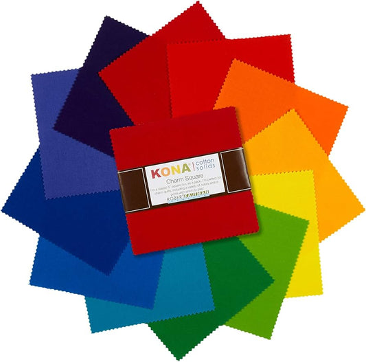 Kona Cotton Bright Rainbow Palette 5” Squares 42 pcs Robert Kaufman Cotton Fabric Kona-CHS-734-42