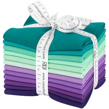 Kona Cotton Aurora Palette Fat Quarter Bundle 18"x21" 12pcs Robert Kaufman Cotton Fabric RK-FQ-1382-12