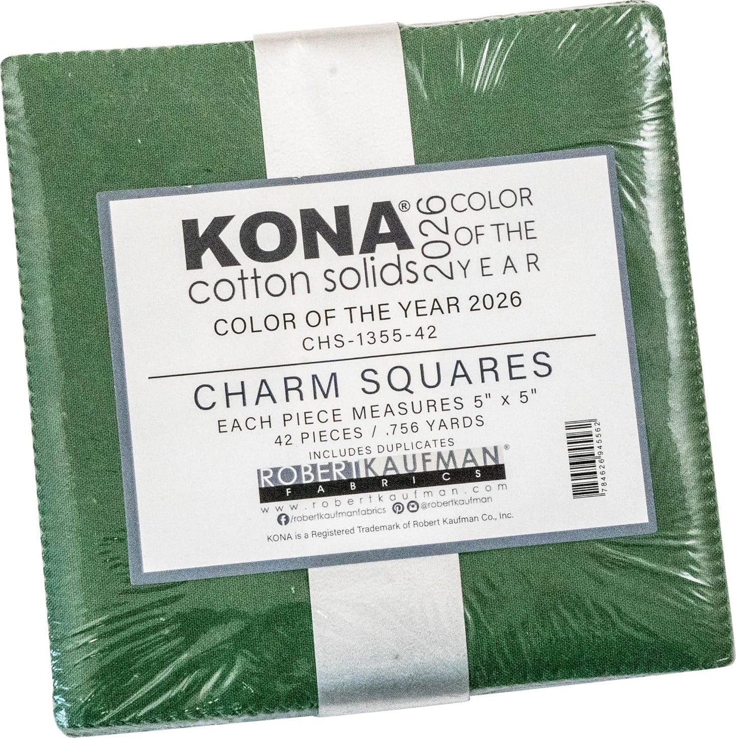 Kona Color Of The Year 2026 Wander Green Palette 5" Squares Robert Kaufman Cotton Fabric Kona-CHS-1355-42