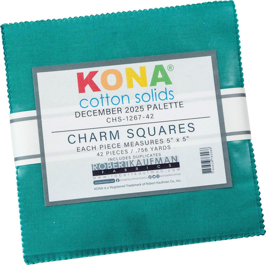 Kona Cotton December 2025 Palette 5” Squares 42 pcs Robert Kaufman Cotton Fabric Kona-CHS-1267-42