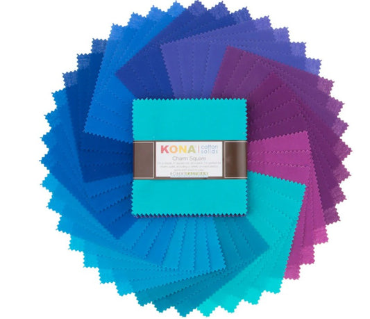 Kona Cotton Peacock Palette 5” Squares 42 pcs Robert Kaufman Cotton Fabric Kona-CHS-720-42