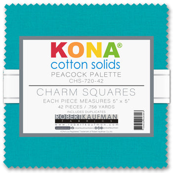 Kona Cotton Peacock Palette 5” Squares 42 pcs Robert Kaufman Cotton Fabric Kona-CHS-720-42