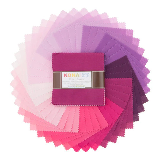 Kona Cotton Wildberry Palette 5” Squares 42 pcs Robert Kaufman Cotton Fabric Kona-CHS-728-42