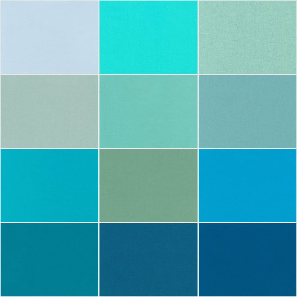 Kona Midnight Oasis Solids Blue Teal Green Palette 2.5" Strips 40pcs Robert Kaufman Cotton Fabric Kona-RU-442-40