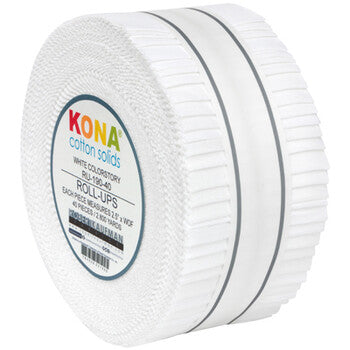 Kona Solid White Roll Up of 40 Strips 2.5'' Robert Kaufman Cotton Fabric Kona-RU-190-40