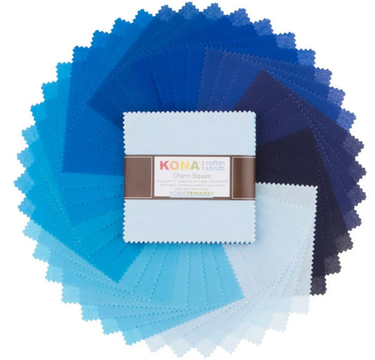 Kona Cotton Waterfall Palette 5” Squares 42 pcs Robert Kaufman Cotton Fabric Kona-CHS-732-42