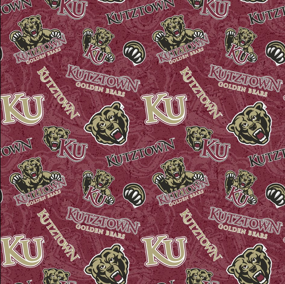 Kutztown Golden Bears NCAA Wave College Logo Sykel Enterprises Cotton Fabric KUTZ-1178