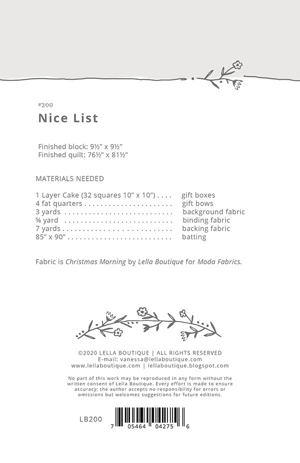 Nice List Christmas Morning Quilt Pattern Vanessa Goertzen Lella Boutique LB-200
