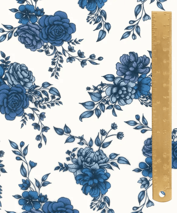 SS26 Floral Rebellion Inked Rose White Blue Liberty Fabrics Cotton Tana Lawn Fabric LF-036361043-C | US Fabric Shop