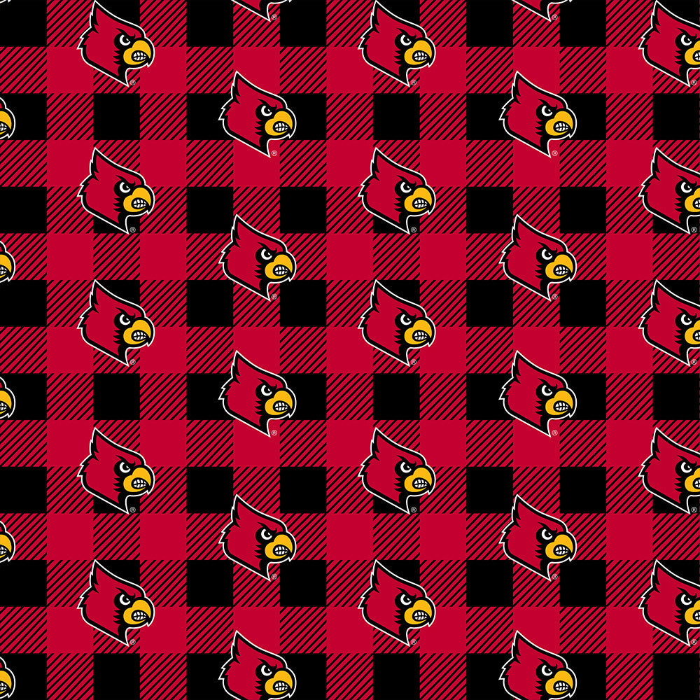 Louisville Cardinals NCAA College Buffalo Plaid Sykel Enterprises Polyester FLEECE Fabric LOU-1190