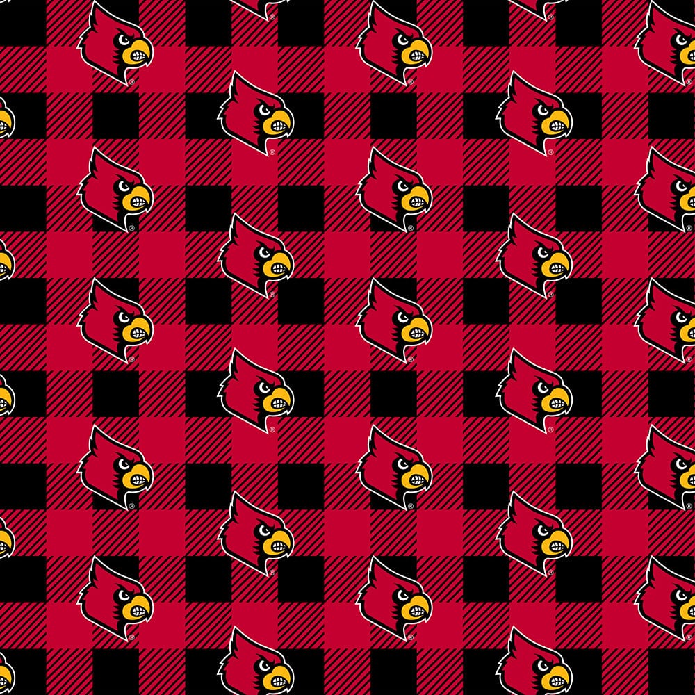 Louisville Cardinals NCAA College Buffalo Plaid Sykel Enterprises Polyester FLEECE Fabric LOU-1190 | US Fabric Shop