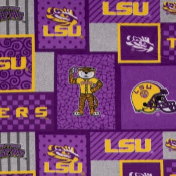 Louisiana State Tigers NCAA College Patch Sykel Enterprises Polyester FLEECE Fabric LSU-1177 | US Fabric Shop