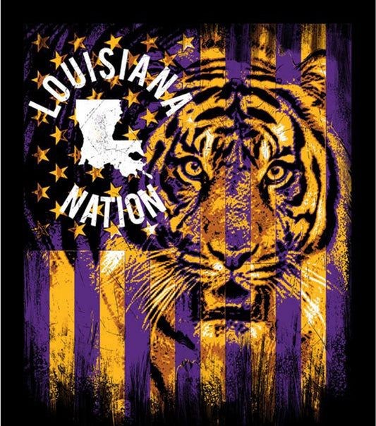 Louisiana State Tigers NCAA College Minky Panel 48"x60" Sykel Minky Fabric LSU-1335