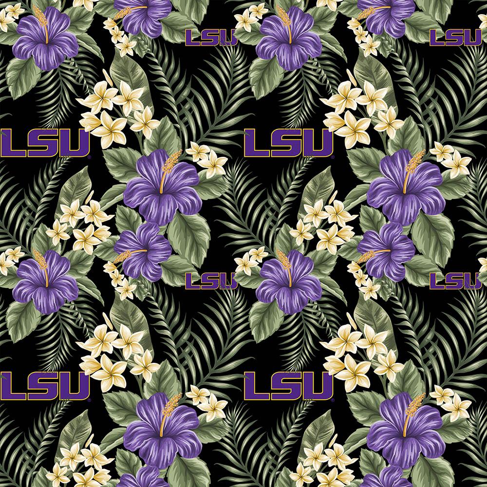 Louisiana State Tigers NCAA College Limited Run Tropical Palm Sykel Cotton Fabric LSU-1174