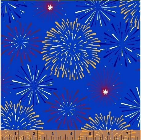 Lady Liberty Royal Blue Fireworks Windham Cotton Fabric WF-51136-1