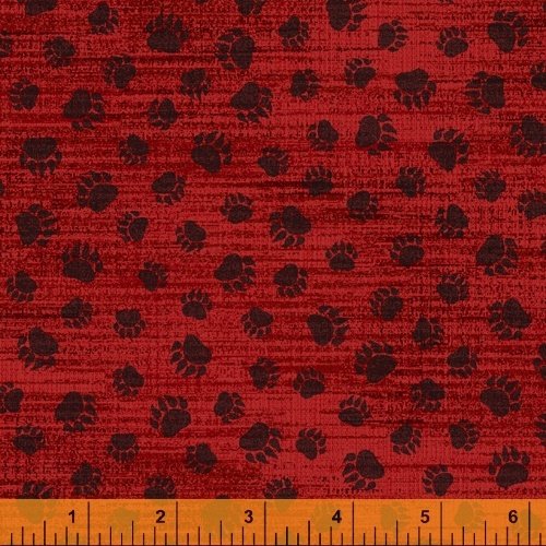 Lakehouse Bear Paws Red Windham Cotton Fabric WF-51909-1