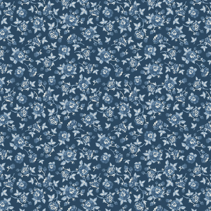Lakeland Blues Elegant Rose Dark Blue Samantha Walker Poppie Cotton Cotton Fabric POC-LB25802 | US Fabric Shop