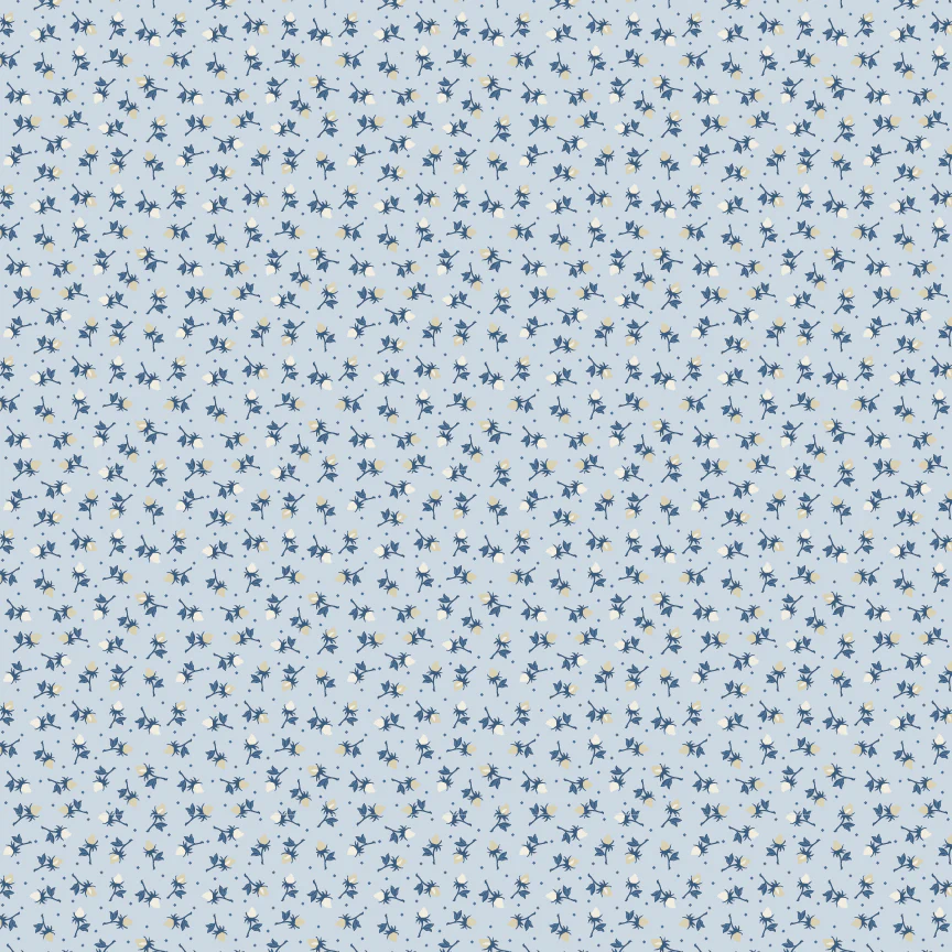 Lakeland Blues Rosebud Toss Medium Samantha Walker Poppie Cotton Cotton Fabric POC-LB25818