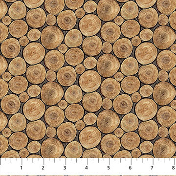 Lakeside Retreat Crosscut Logs Brown Multi Deborah Edwards Northcott Cotton Fabric NC-DP28485-36