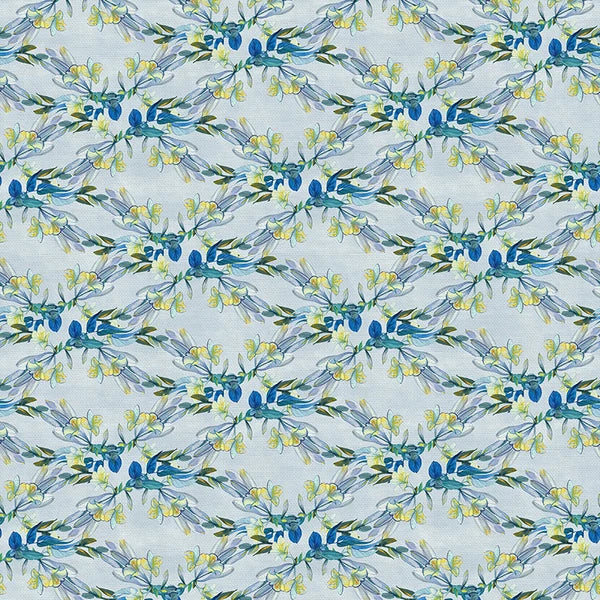 Lamb of God Floral Stripes Blue Words Paintbrush Studios Cotton Fabric PBS-120-26471