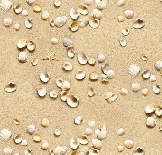Beach Sand Starfish Dollarfish Scenes Landscape Medley Elizabeth's Studio Cotton Fabric ES-555-Sand