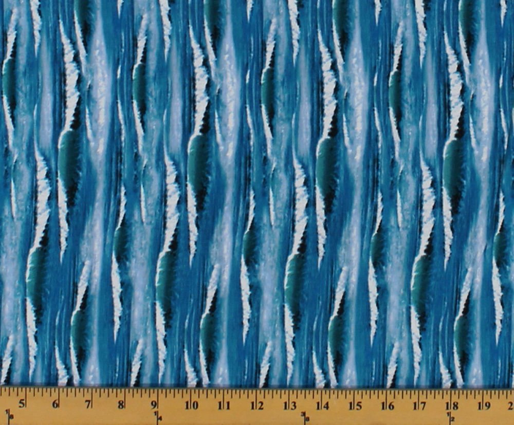 Landscape Medley Ocean Waves Blue Elizabeth's Studio Cotton Fabric ES-297 Blue