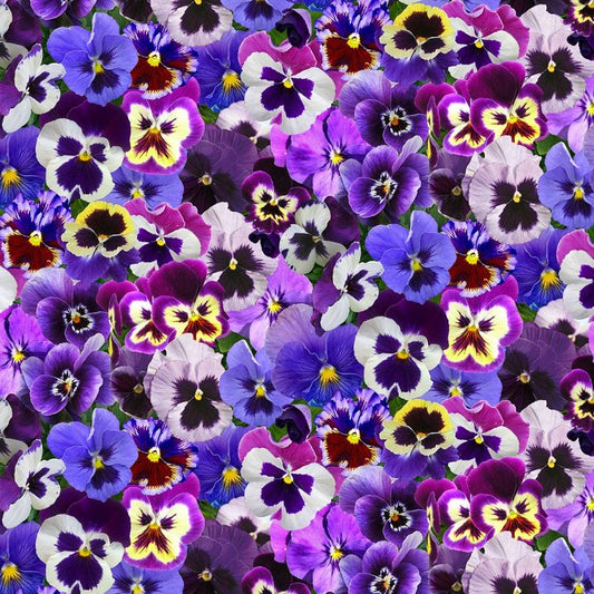 Landscape Medley Packed Pansies Purple Elizabeth Studio's Cotton Fabric