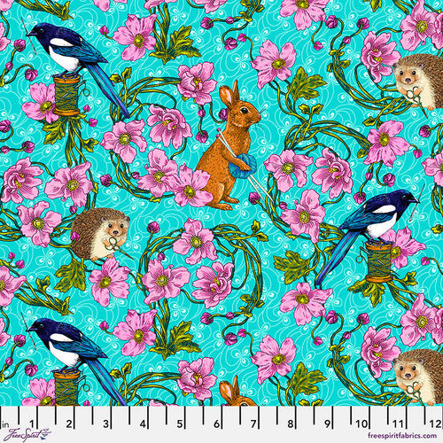 Language of Flowers Forest Tailors Blue Odile Bailloeul Free Spirit Cotton Fabric FS-PWOB103.BLUE