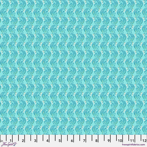 Language of Flowers January Turquoise Odile Bailloeul Free Spirit Cotton Fabric FS-PWOB110.TURQUOISE