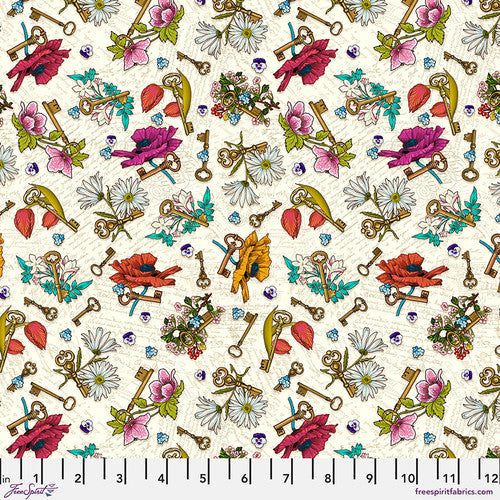 Language of Flowers Keys to Secret Cream Odile Bailloeul Free Spirit Cotton Fabric FS-PWOB104.CREAM