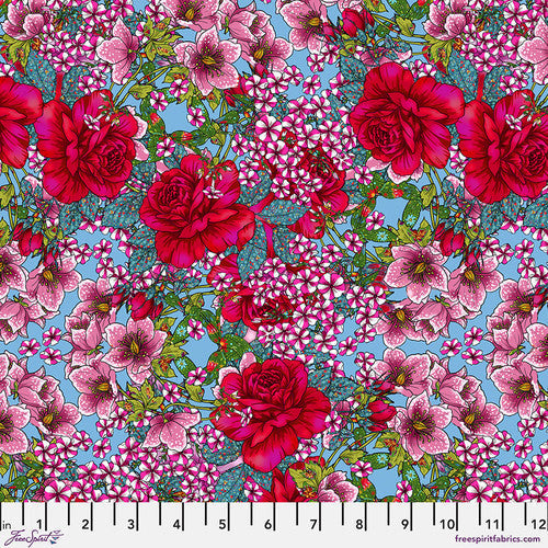Language of Flowers Under the Pergola Blue Odile Bailloeul Free Spirit Cotton Fabric FS-PWOB101.BLUE