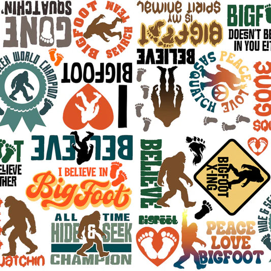 Legendary Loner I Believe In Bigfoot White Jim Baldwin 3 Wishes Cotton Fabric 3W-23816-WHT