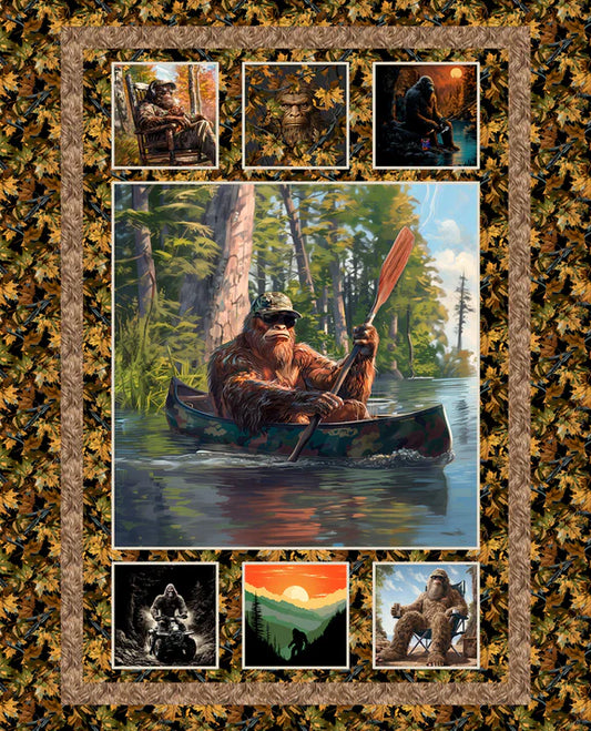 Legendary Loner Bigfoot Panel 36" White Jim Baldwin 3 Wishes Cotton Fabric 3W-23813-WHT