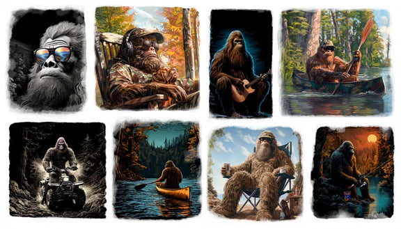 Legendary Loner Gone Squatchin' Panel 24" White Jim Baldwin 3 Wishes Cotton Fabric 3W-23813-WHT