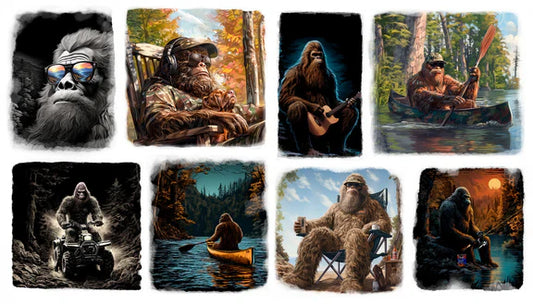 Legendary Loner Gone Squatchin' Panel 24" White Jim Baldwin 3 Wishes Cotton Fabric 3W-23813-WHT