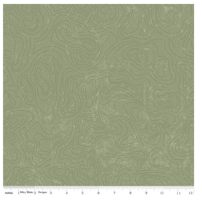 Legends of the National Parks Topographic Green Anderson Design Riley Blake Cotton Fabric RB-C13293-GREEN