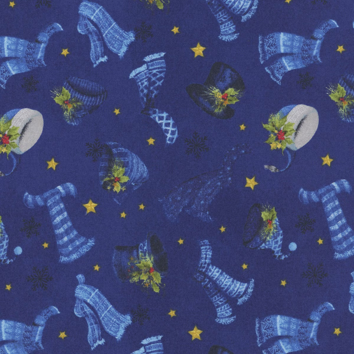 Let It Snow-Man! Hats & Scarves Sprigs Dark Blue Danielle Leone Wilmington Prints Cotton Fabric WP-3017-27756-447