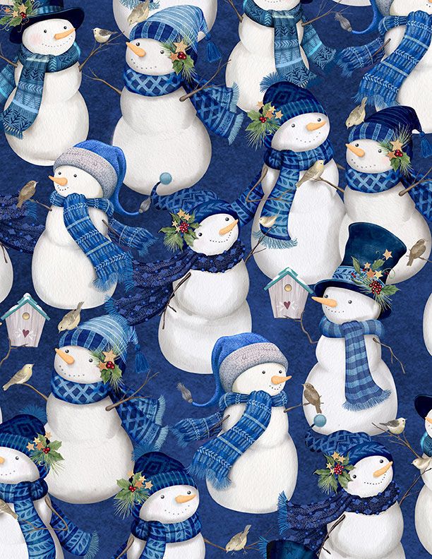 Let It Snow-Man! Packed Snowmen Dark Blue Danielle Leone Wilmington Prints Cotton Fabric WP-3017-27753-441