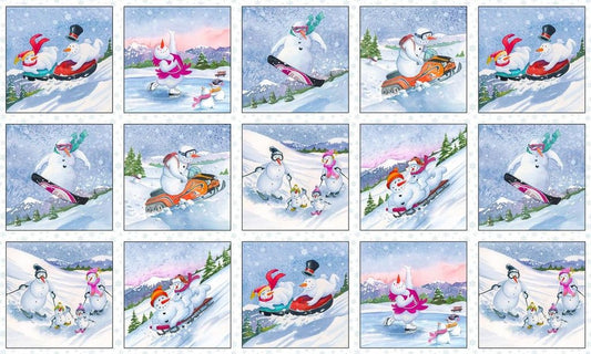 Let It Snow Block Snowman Panel 24" White Tom Steele Jones Elizabeth's Studio Cotton Fabric