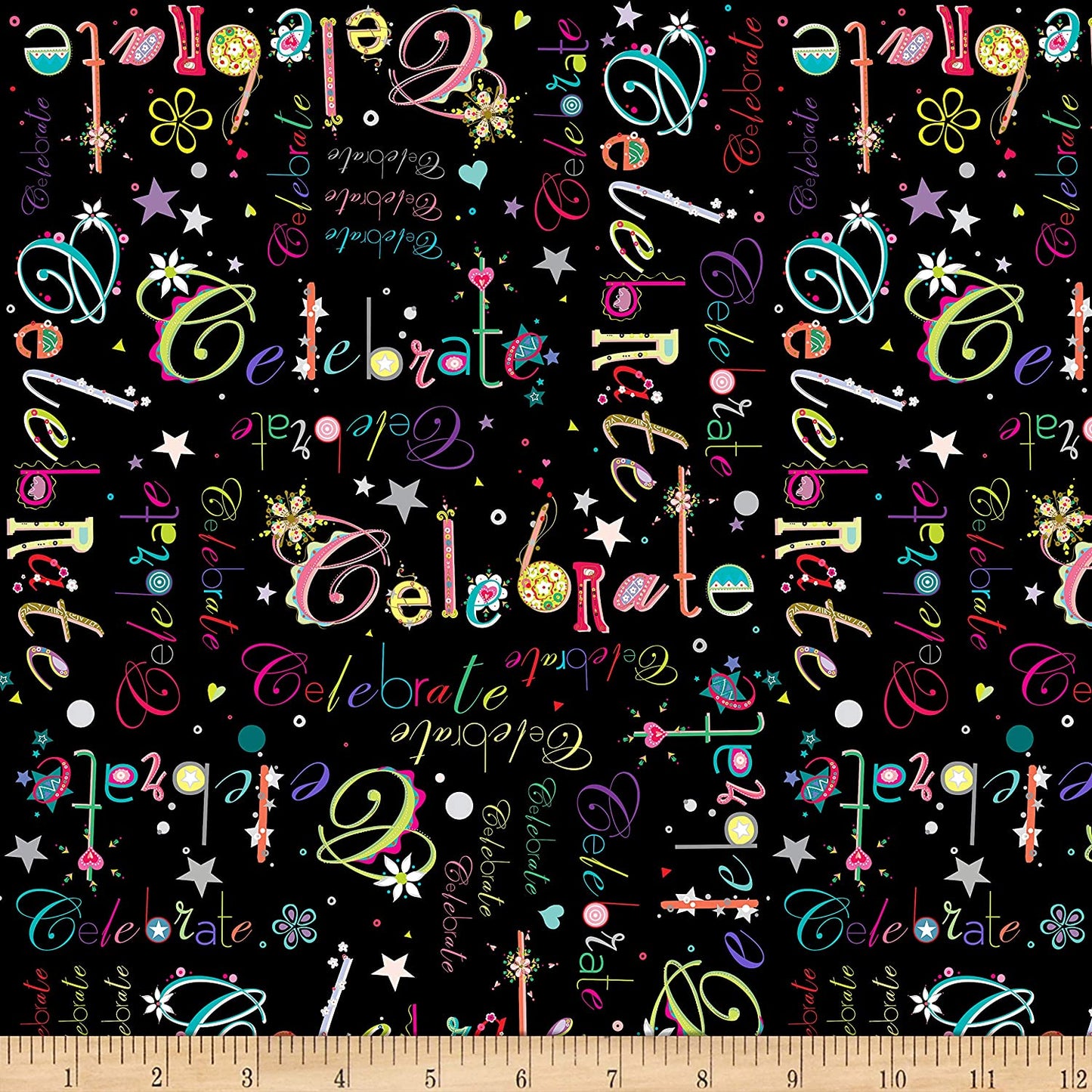 Let's Celebrate Words Black Quilting Treasures Cotton Fabric
