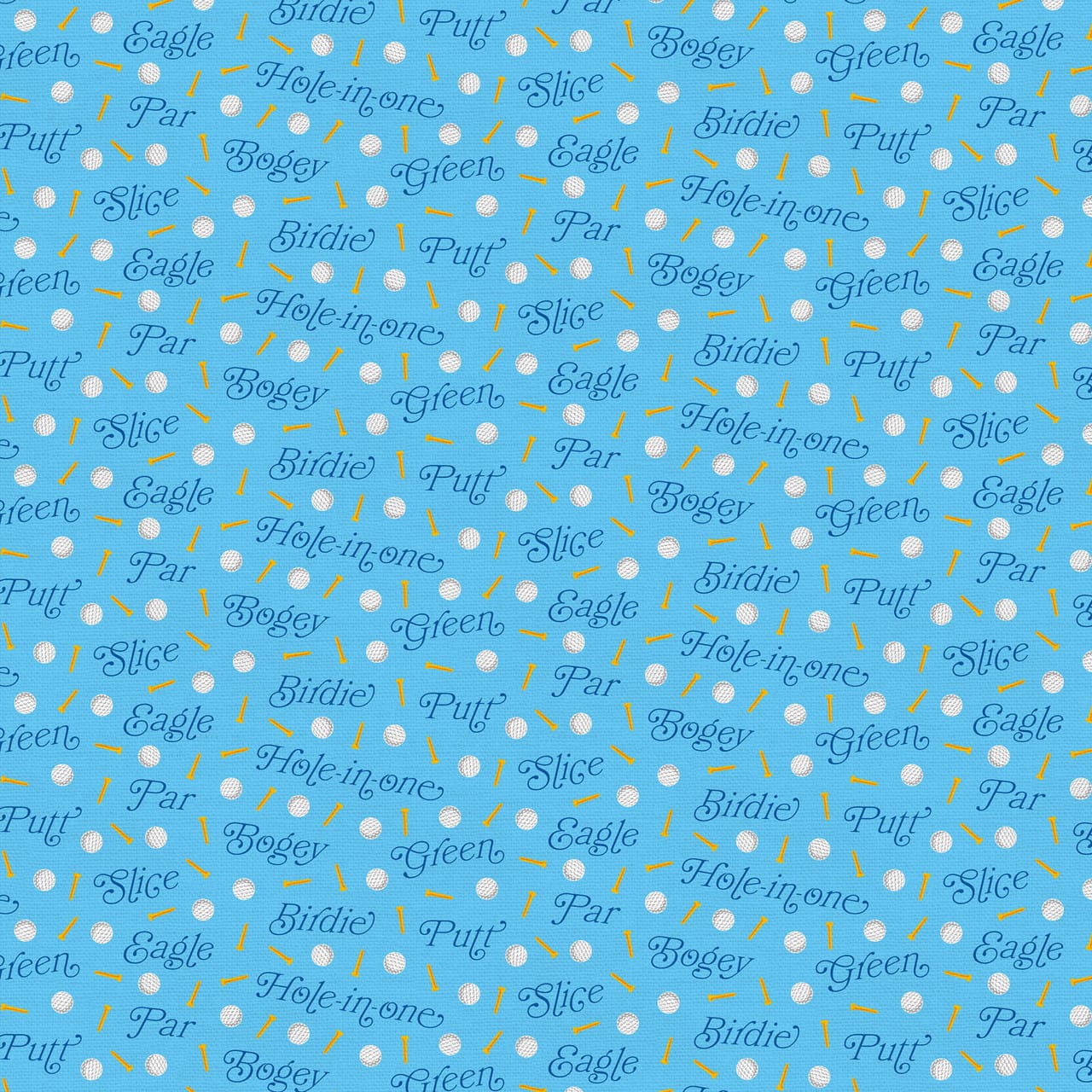 Let's Go Golfing Golf Words Toss Blue Paintbrush Studio Cotton Fabric PBS-120-25202 | US Fabric Shop