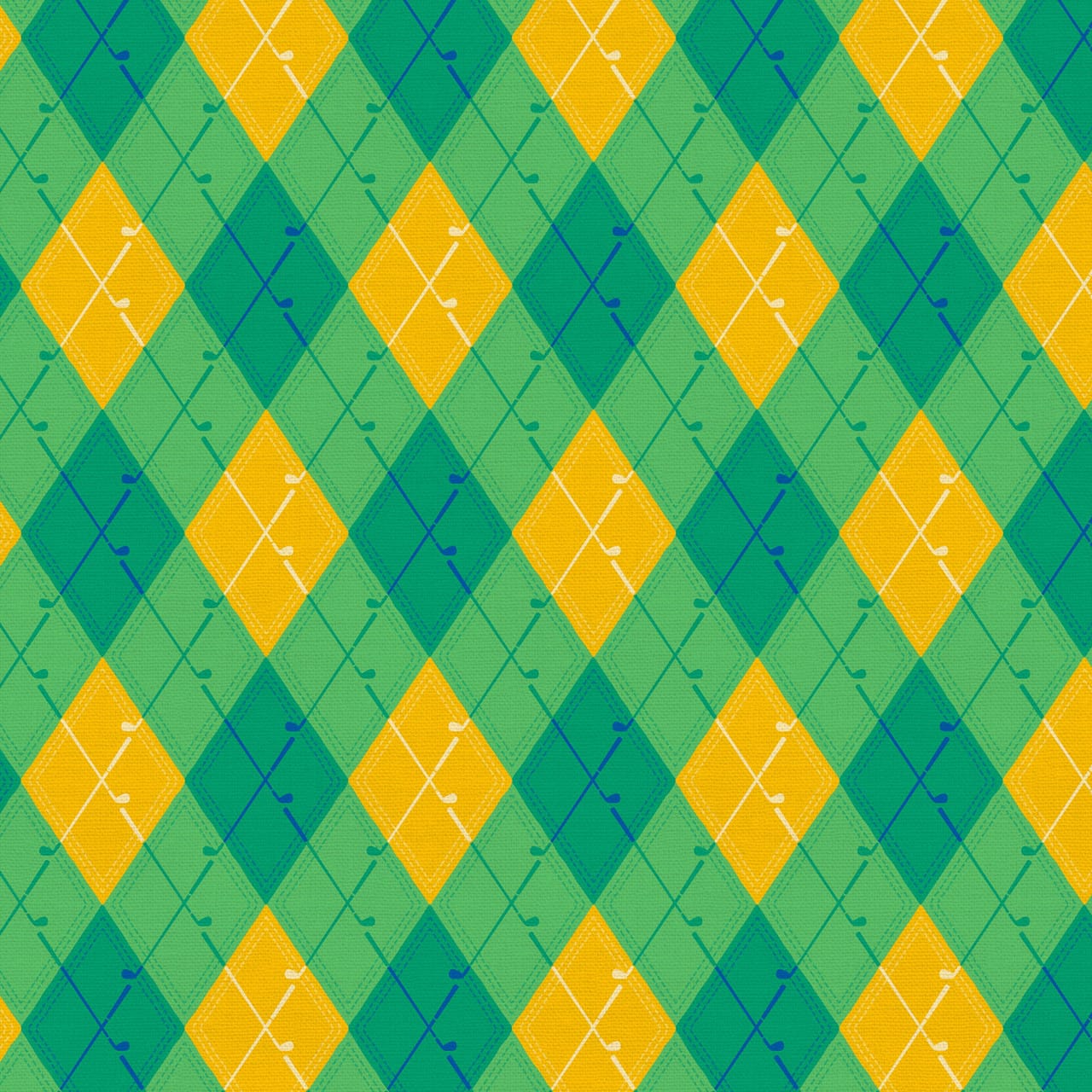 Let's Go Golfing Putter Argyle Yellow Green Paintbrush Studio Cotton Fabric PBS-120-25205 | US Fabric Shop