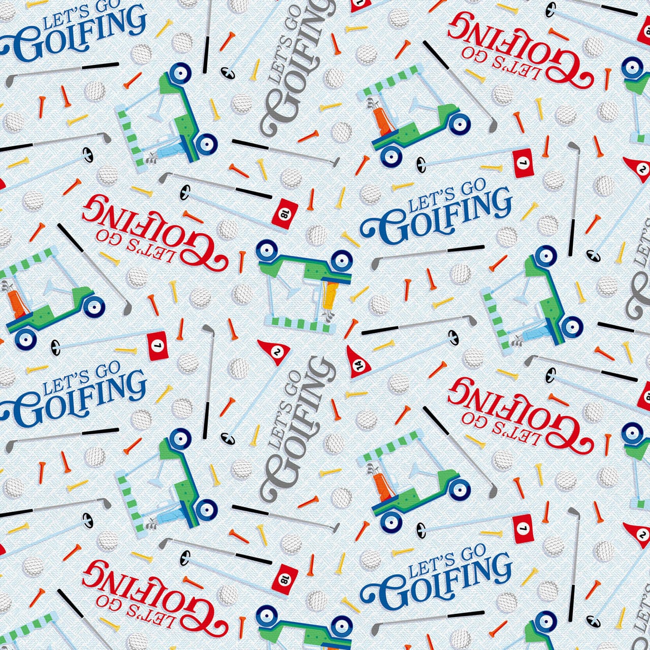 Let's Go Golfing Blue Green Red Paintbrush Studio Cotton Fabric PBS-120-25193 | US Fabric Shop