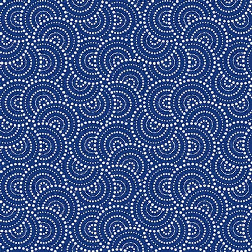 Liberty Collaged Dotted Circles Navy Blue Satin Moon Designs Blank Quilting Cotton Fabric