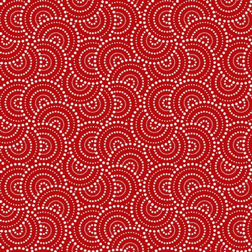 Liberty Collaged Dotted Circles Red Satin Moon Designs Blank Quilting Cotton Fabric